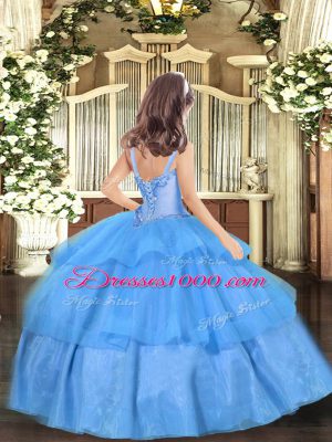 New Arrival Sleeveless Appliques and Ruffled Layers Lace Up Little Girls Pageant Dress Wholesale