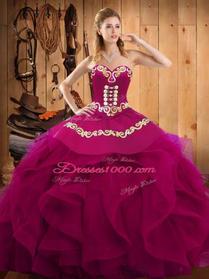 Great Sweetheart Sleeveless Lace Up Quinceanera Dress Fuchsia Organza