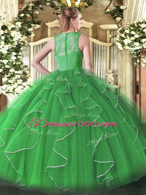 Discount Peacock Green Ball Gowns Ruffles Ball Gown Prom Dress Zipper Organza Sleeveless Floor Length