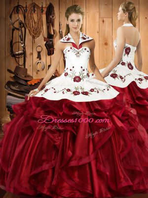 Pretty Sleeveless Lace Up Floor Length Embroidery and Ruffles Quinceanera Dress