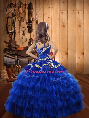 High End Olive Green Ball Gowns Straps Sleeveless Organza Floor Length Lace Up Embroidery and Ruffled Layers Party Dress Wholesale