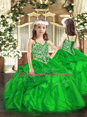 Green Sweetheart Lace Up Beading and Ruffles Quinceanera Dress Sleeveless