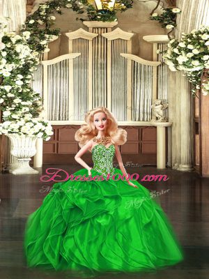 Green Sweetheart Lace Up Beading and Ruffles Quinceanera Dress Sleeveless