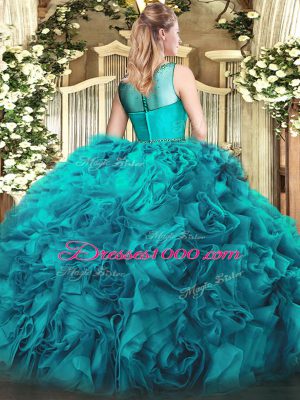 Scoop Sleeveless Sweet 16 Quinceanera Dress Beading Fuchsia Fabric With Rolling Flowers