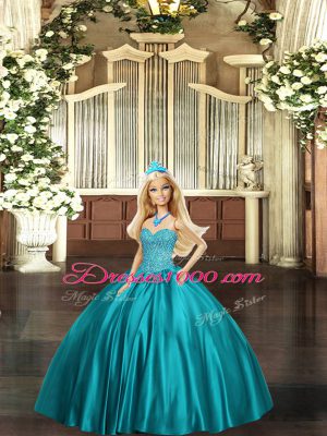 Fashionable Organza Sweetheart Sleeveless Lace Up Beading Quinceanera Gowns in Teal