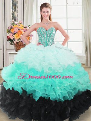 Floor Length Lace Up Quinceanera Gown Multi-color for Sweet 16 and Quinceanera with Beading and Ruffled Layers