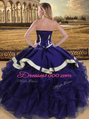 Smart Sleeveless Organza Floor Length Lace Up Sweet 16 Dress in Eggplant Purple with Beading and Ruffles