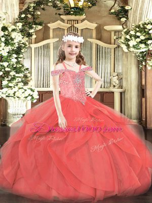 Customized Sleeveless Lace Up Floor Length Beading and Ruffles Little Girls Pageant Dress Wholesale