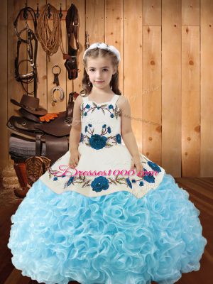 Floor Length Baby Blue Kids Pageant Dress Straps Sleeveless Lace Up