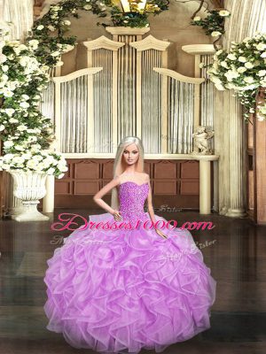 Floor Length Lilac Quinceanera Gown Sweetheart Sleeveless Lace Up