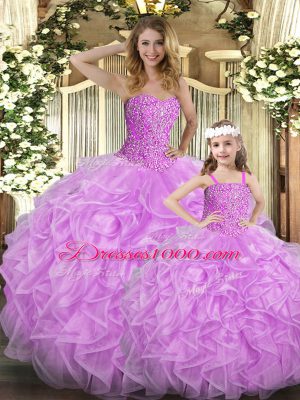 Floor Length Lilac Quinceanera Gown Sweetheart Sleeveless Lace Up