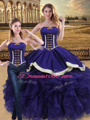 Extravagant Purple Lace Up Sweetheart Beading and Ruffles Quinceanera Dresses Organza Sleeveless