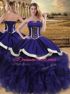 Extravagant Purple Lace Up Sweetheart Beading and Ruffles Quinceanera Dresses Organza Sleeveless