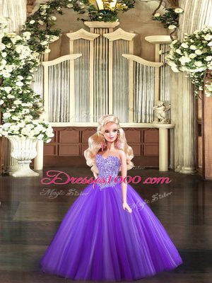 Exquisite Ball Gowns Ball Gown Prom Dress Purple Sweetheart Tulle Sleeveless Floor Length Lace Up