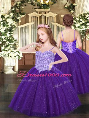 Admirable Appliques Pageant Dress for Girls Purple Lace Up Sleeveless Floor Length