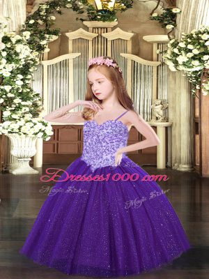 Admirable Appliques Pageant Dress for Girls Purple Lace Up Sleeveless Floor Length
