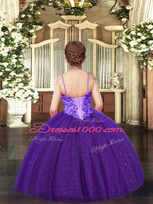 Admirable Appliques Pageant Dress for Girls Purple Lace Up Sleeveless Floor Length