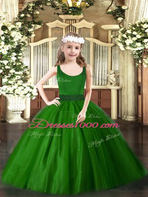 Dark Green Sleeveless Floor Length Beading Zipper Little Girl Pageant Gowns