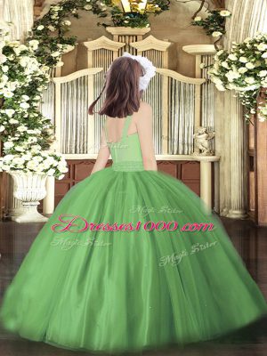 Dark Green Sleeveless Floor Length Beading Zipper Little Girl Pageant Gowns