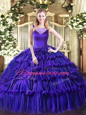 Flare Organza Sleeveless Floor Length Vestidos de Quinceanera and Beading and Ruffled Layers