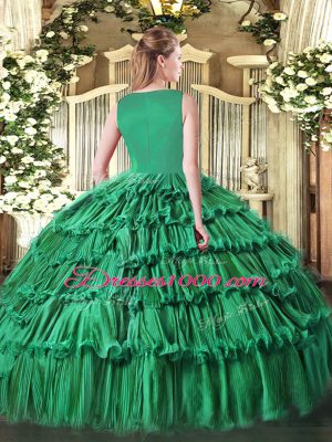 Flare Organza Sleeveless Floor Length Vestidos de Quinceanera and Beading and Ruffled Layers