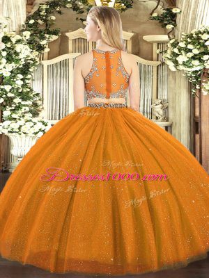 Floor Length Two Pieces Sleeveless Coral Red Quinceanera Dresses Zipper