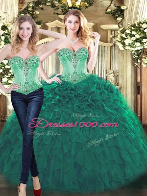Adorable Floor Length Two Pieces Sleeveless Green 15 Quinceanera Dress Lace Up