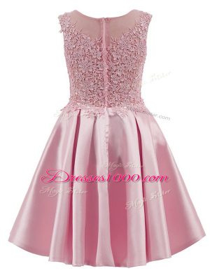 Cheap Baby Pink Zipper Bridesmaid Gown Lace Sleeveless Mini Length