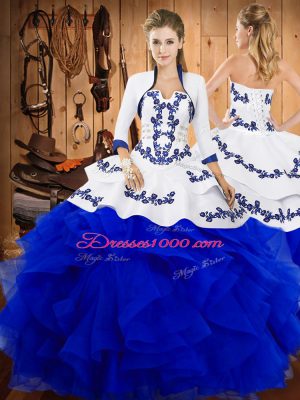 Spectacular Floor Length Blue Ball Gown Prom Dress Strapless Sleeveless Lace Up