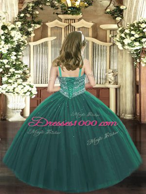 Stunning Royal Blue Tulle Lace Up Pageant Dress for Teens Sleeveless Floor Length Beading