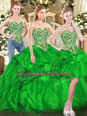 Trendy Sleeveless Lace Up Floor Length Beading and Ruffles Sweet 16 Dresses