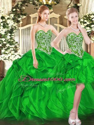 Trendy Sleeveless Lace Up Floor Length Beading and Ruffles Sweet 16 Dresses