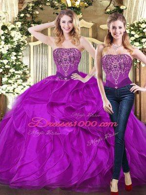 Fitting Sleeveless Beading and Ruffles Lace Up Sweet 16 Quinceanera Dress