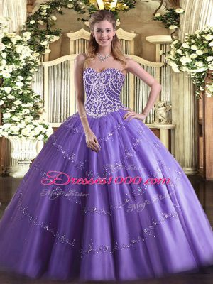 Graceful Lavender Sweetheart Neckline Beading Ball Gown Prom Dress Sleeveless Lace Up