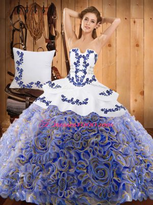 Delicate Multi-color Lace Up Quince Ball Gowns Embroidery Sleeveless With Train Sweep Train