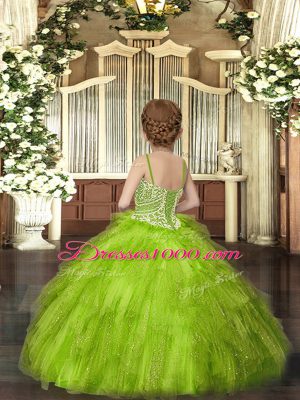 Sleeveless Lace Up Floor Length Beading and Ruffles Child Pageant Dress