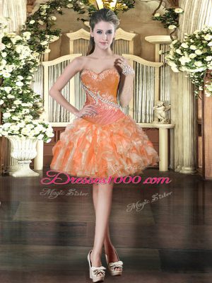 Orange Prom Evening Gown Prom and Party with Beading and Ruffles Sweetheart Sleeveless Lace Up