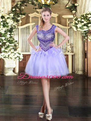 Lavender Tulle Lace Up Scoop Sleeveless Floor Length Sweet 16 Dresses Beading and Ruffles