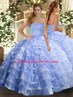 Sleeveless Floor Length Ruffled Layers Lace Up Sweet 16 Dress with Light Blue