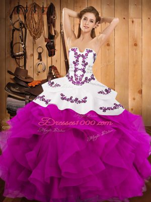 Super Floor Length Ball Gowns Sleeveless Fuchsia Quince Ball Gowns Lace Up