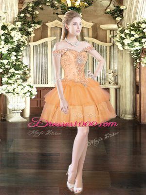 Beading and Ruffled Layers Prom Dress Orange Red Lace Up Sleeveless Mini Length