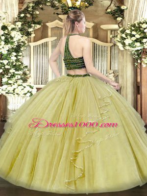 Rust Red Zipper Halter Top Beading and Ruffles Sweet 16 Dresses Organza Sleeveless