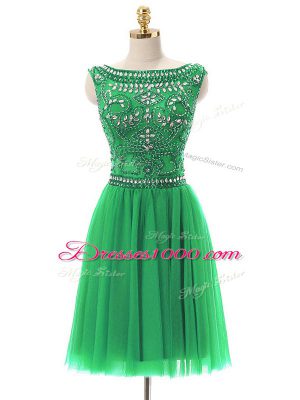 Green Zipper Bateau Beading Prom Dresses Tulle Sleeveless