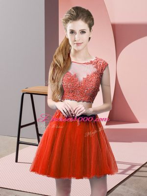 Red Sleeveless Appliques Mini Length Prom Party Dress