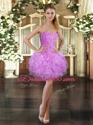 Flare Sleeveless Mini Length Beading and Ruffles Lace Up Prom Party Dress with Lilac