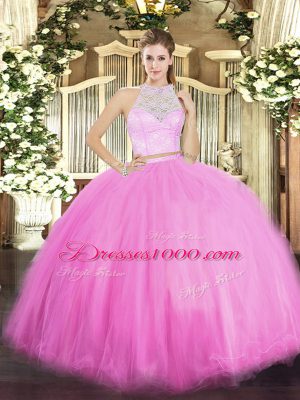 Lovely Tulle Sleeveless Floor Length Sweet 16 Quinceanera Dress and Lace