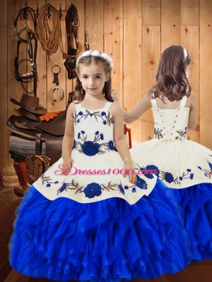 Low Price Ball Gowns Quinceanera Dresses Blue And White Sweetheart Satin and Organza Sleeveless Floor Length Lace Up