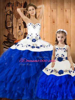 Low Price Ball Gowns Quinceanera Dresses Blue And White Sweetheart Satin and Organza Sleeveless Floor Length Lace Up