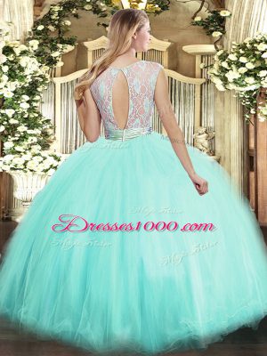 Glittering Yellow Green Sleeveless Floor Length Lace Backless Sweet 16 Dress
