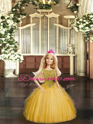 Scoop Sleeveless Lace Up Sweet 16 Dresses Gold Tulle